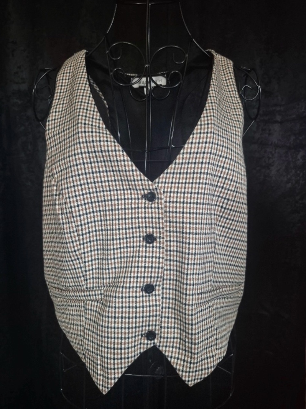 Madden Girl Plaid Button-Front Vest in Beige and Black